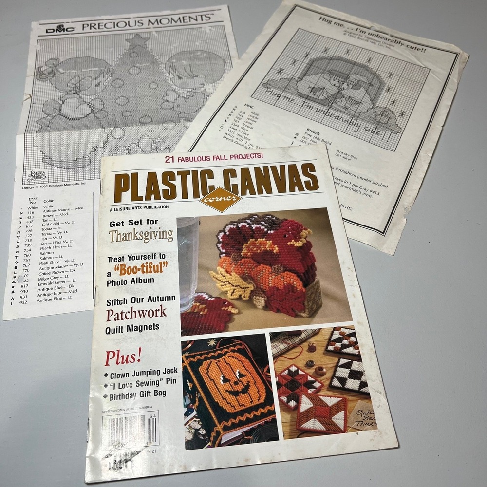 Plastic Canvas Corner Magazine & Cross Stitch Patterns Lot of 3 Fall Christmas
